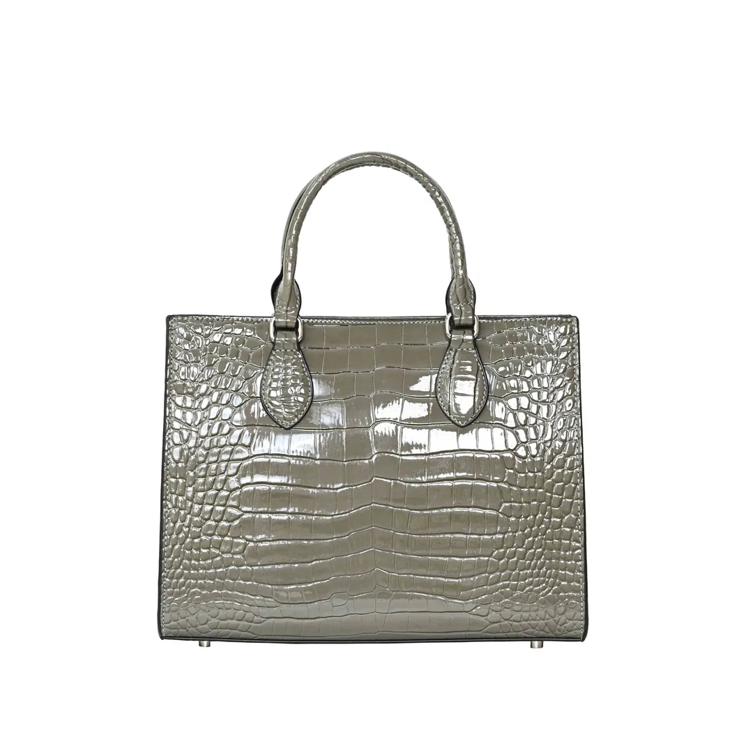 Premium Silver Grey Tote Bag Crocodile - Textured Dual - Function for Hand - Carrying and Shoulder - Slinging