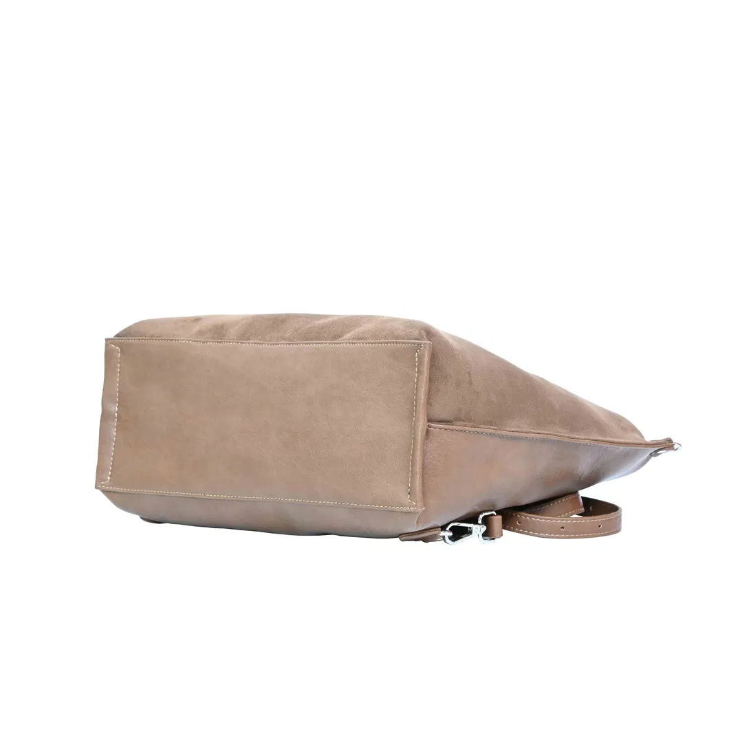 Fashionable Versatile Minimalist Brown Leather Tote Bag Shoulder Bag with Texture Style Backpack