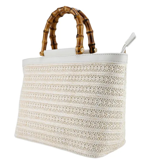 Stylish Women′s Tote Bag Featuring Unique Bamboo Handle Design