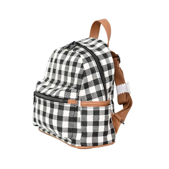 Stylish Black and White Checkered Backpack for Women′s School Use