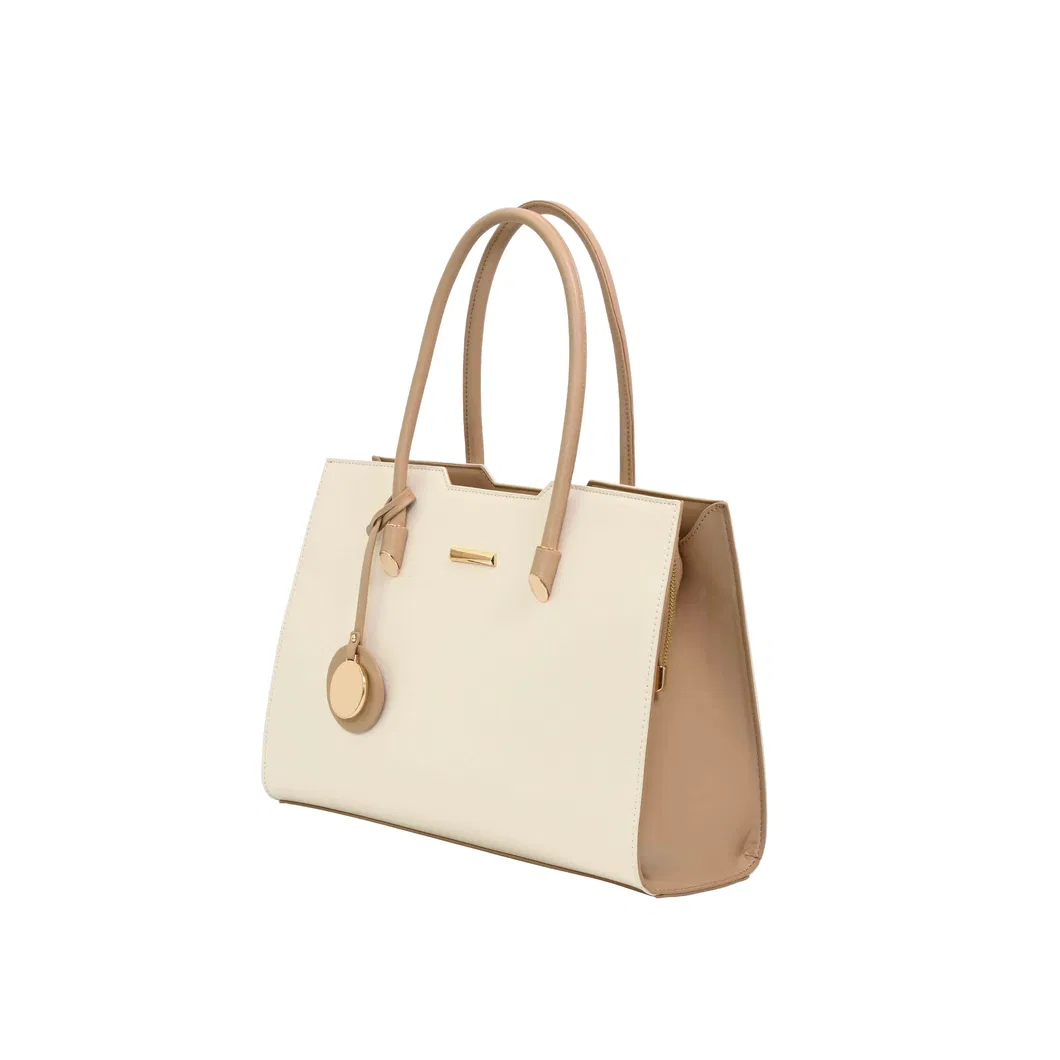 Elegant Minimalism with Beige-Brown PU Leather Tote Handbag for Women