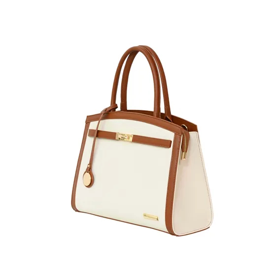 Fashionable Brown PU Tote Bag for Women Highlighted by Gold Lock