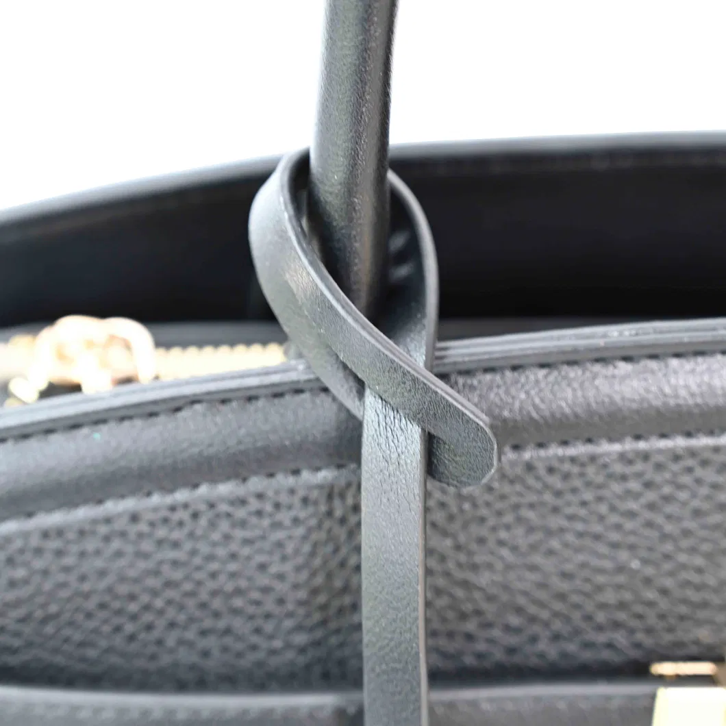 Ladies&prime; Tote Handbag with off-Black PU Splicing and Simple Design