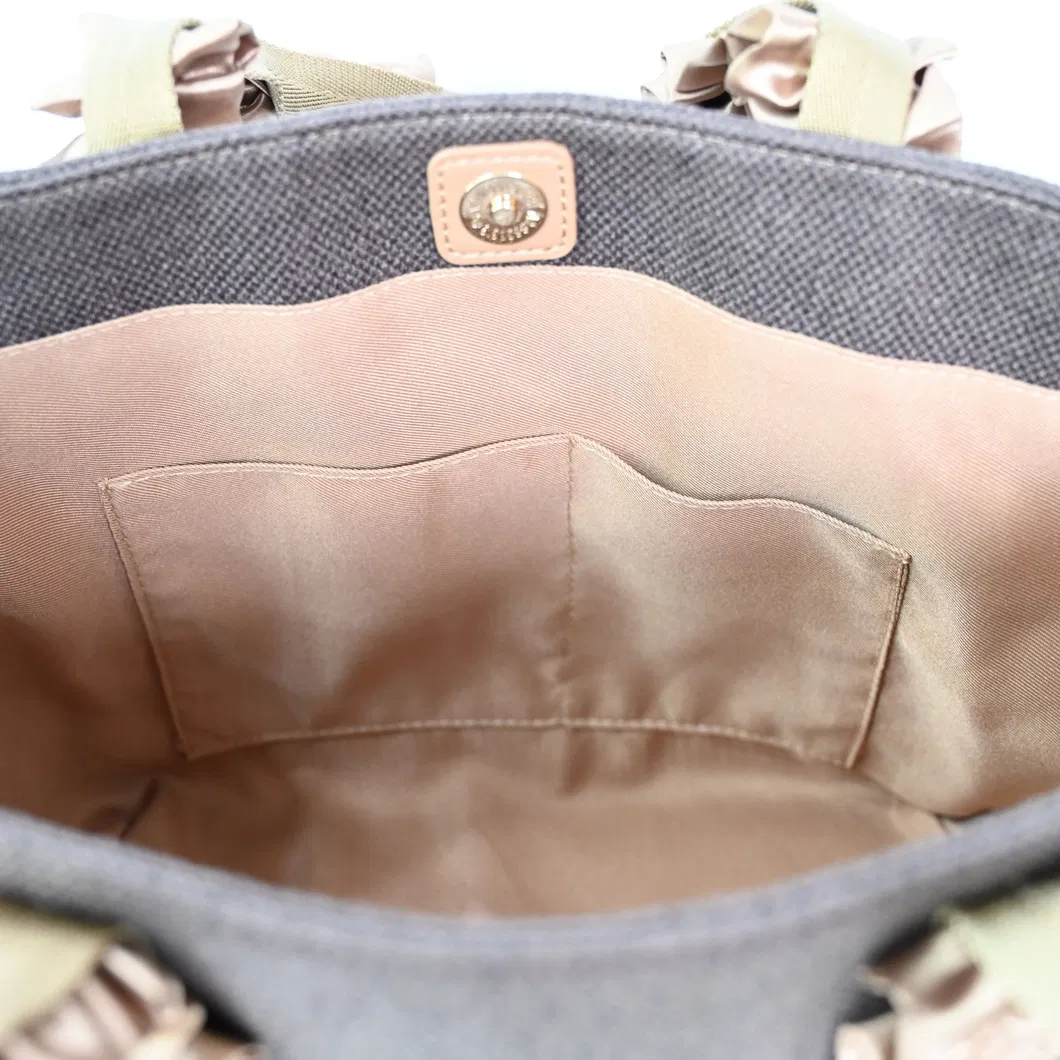 Stylish Women&prime;s Tote Bag with Chic Brown Ribbon Accents