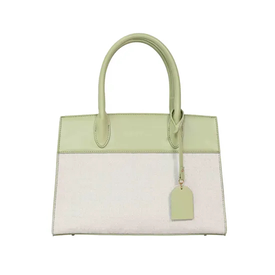 Elegant off-White and Green Spliced Ladies′ Tote Handbag