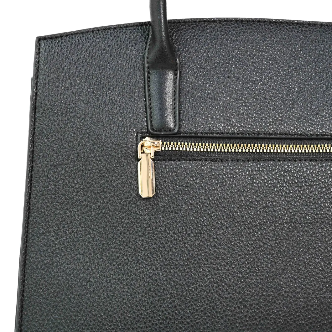 PU Material Black Ladies&prime; Handbag Tote with Gold Lock Design