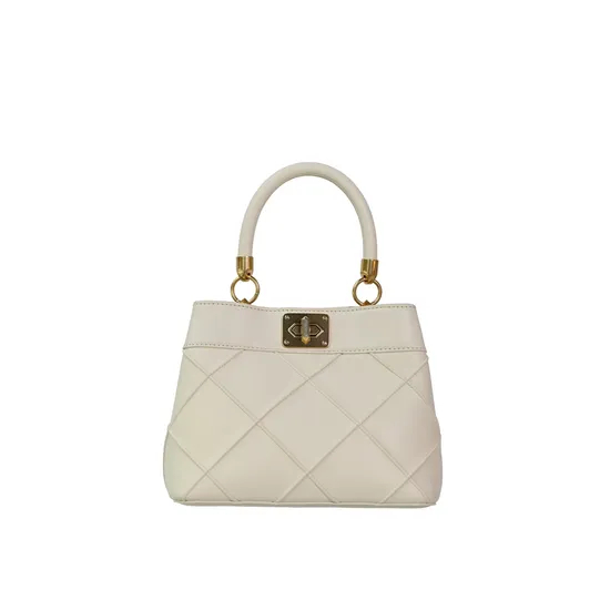 Sophisticated Beige Handbag for Women with Gold Decorative Elements