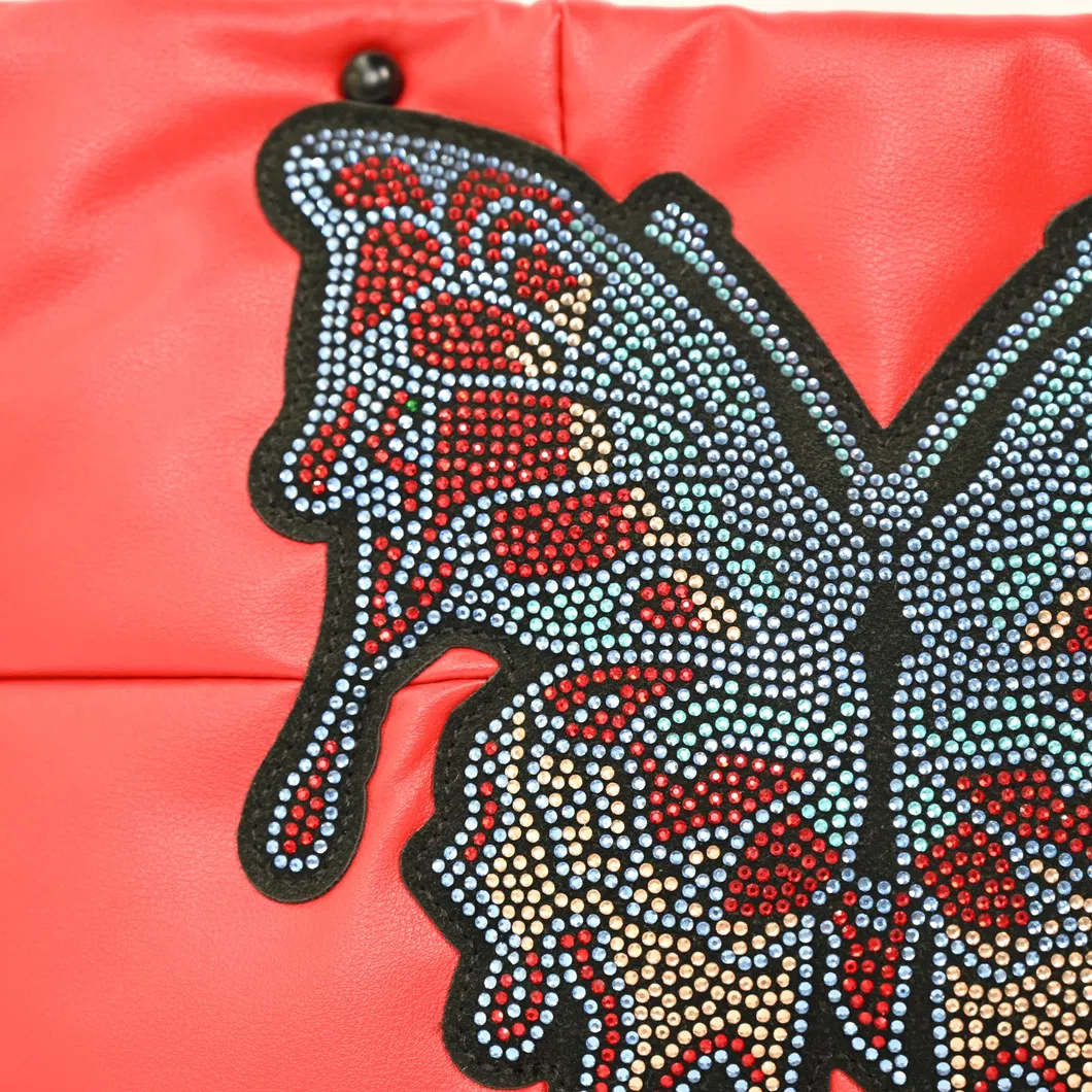 Elegant Red Tote Bag with Butterfly Sequins for a Glamorous Statement