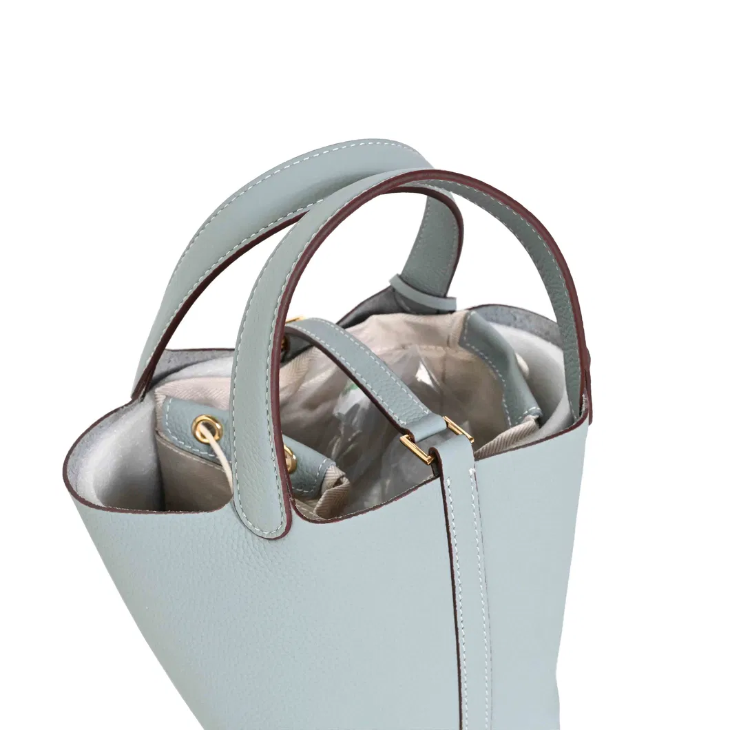 Luxury Grain Leather Bucket Bag Designer Handbag with Adjustable Crossbody Strap