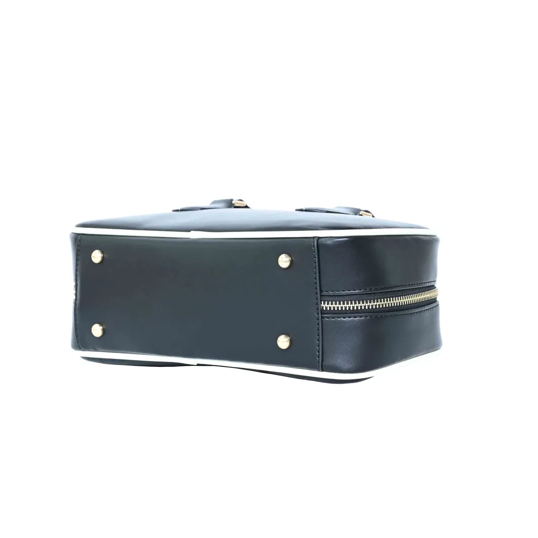 Classic Black Boston Bag with Exquisite Gold - Trimmed Accents and Contrast Piping Hand - Carry or Cross - Body