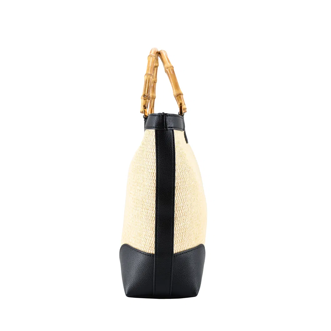 Eco-Chic Woven Tote Bag with Bamboo Handles - Stylish and Sustainable