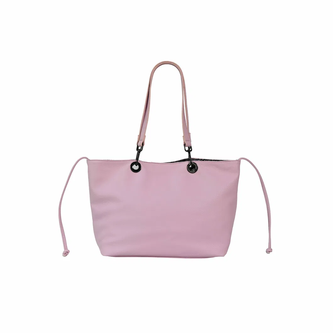 Rose Radiance: Chic Leather Tote Bag in Soft Pink