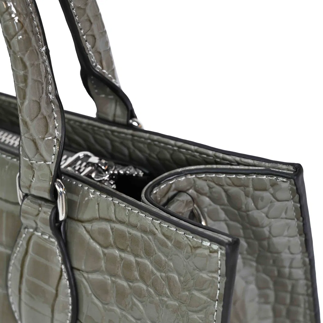 Premium Silver Grey Tote Bag Crocodile - Textured Dual - Function for Hand - Carrying and Shoulder - Slinging