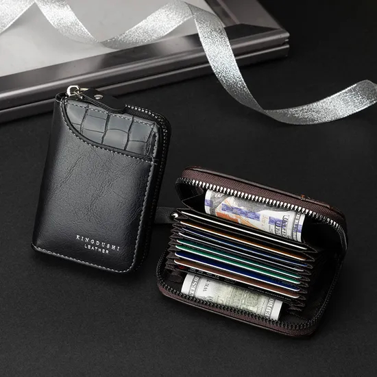 High-Quality PU Leather Men′s Card Holder and Wallet with Zipper Design