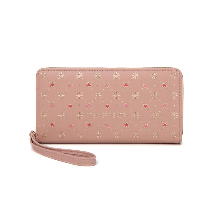 Stylish Diamond Heart Design Zippered Women&prime;s Wallet and Card Holder