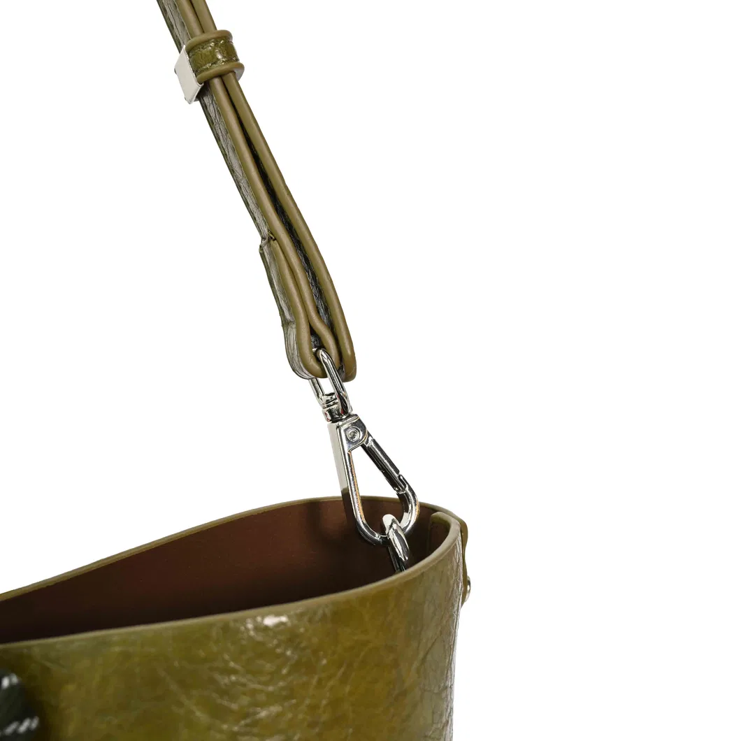 Elegant Olive Green Leather Handbag Exquisite Bead Chain Decoration Classy Shoulder Bag