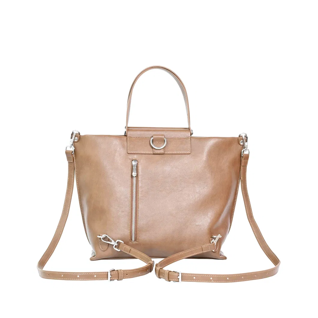 Fashionable Versatile Minimalist Brown Leather Tote Bag Shoulder Bag with Texture Style Backpack