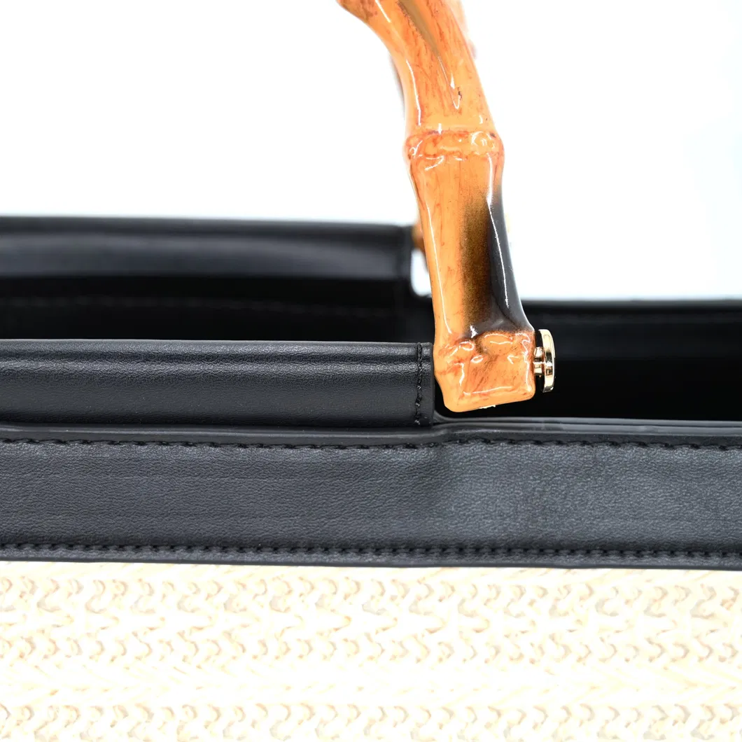Stylish Woven Tote Bag with Eco-Friendly Bamboo Handle for Women