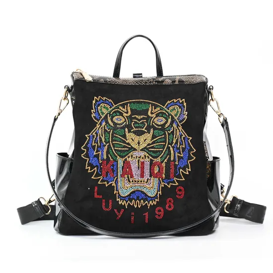 Stylish Women′s Backpack with Eye-Catching Diamond Tiger Design