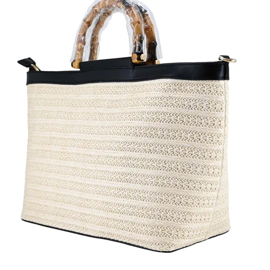 Eco-Friendly Chic Tote Bag with Stylish Bamboo Handle