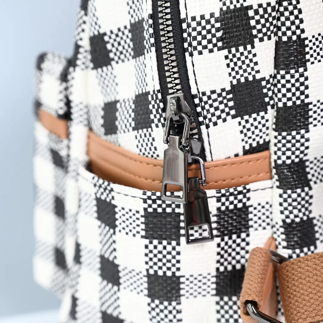 Trendy Monochrome Backpack with Checkerboard Design for Women