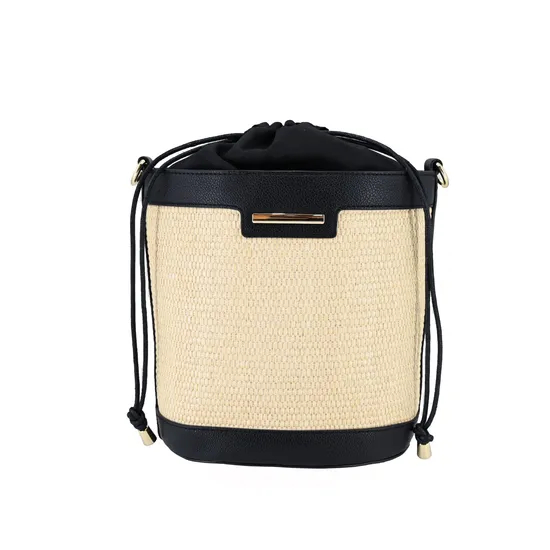 Chic Minimalist Women′s Drawstring Bucket Bag in Black and Brown