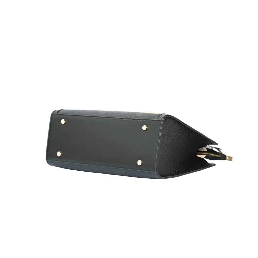 Ladies&prime; Tote Handbag with off-Black PU Splicing and Simple Design