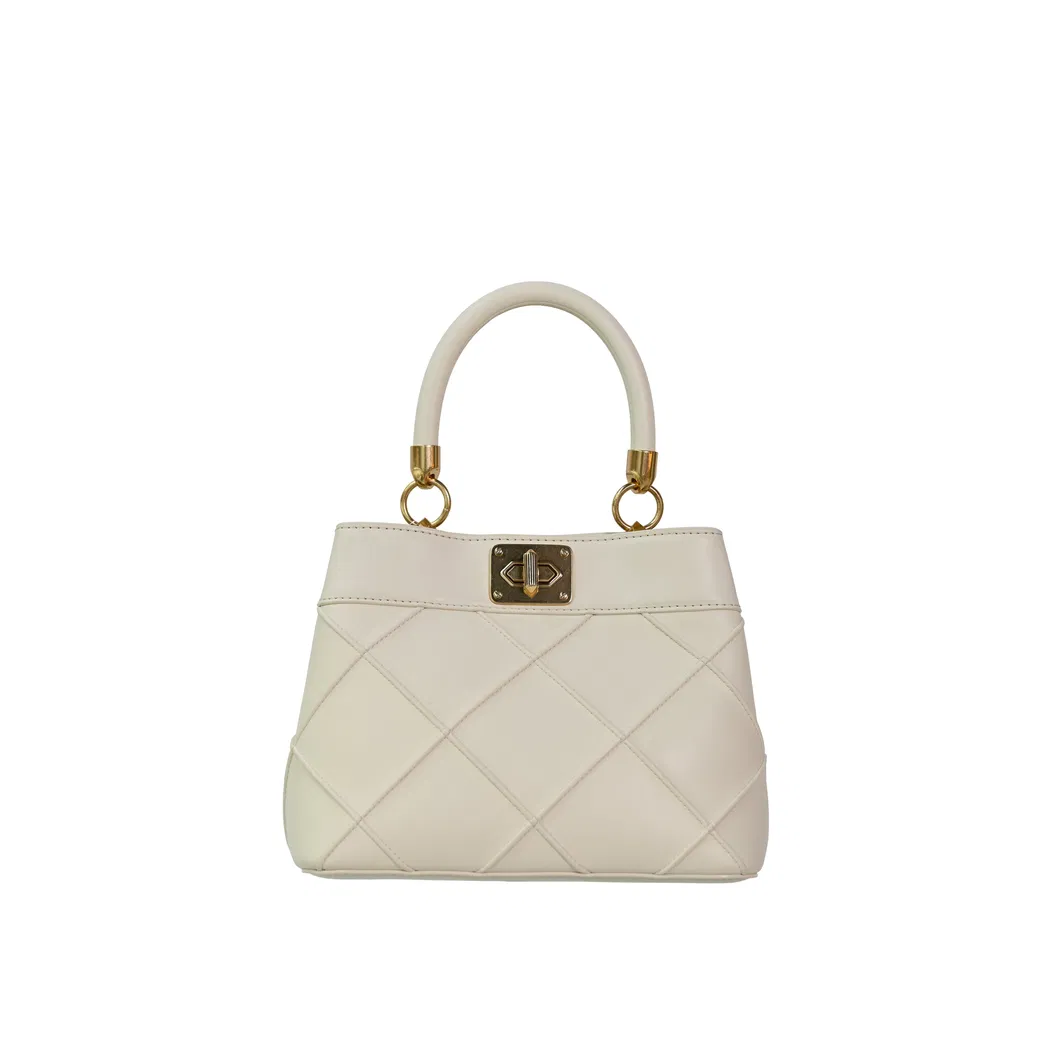 Stylish Beige Women&prime;s Handbag with Eye-Catching Gold Elements