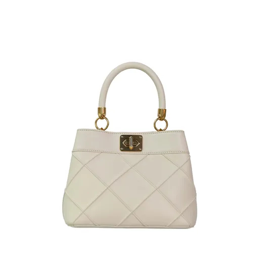 Stylish Beige Women′s Handbag with Eye-Catching Gold Elements