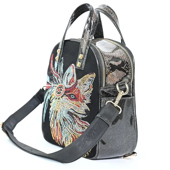 Trendy Black PU Backpack and Tote with Adorable Fox Design
